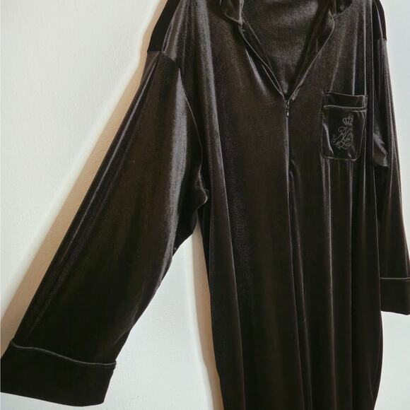 Lauren Ralph Lauren Black Velour Zip Front Lounge Dress Size 1X Velvet Midi - Picture 9 of 13